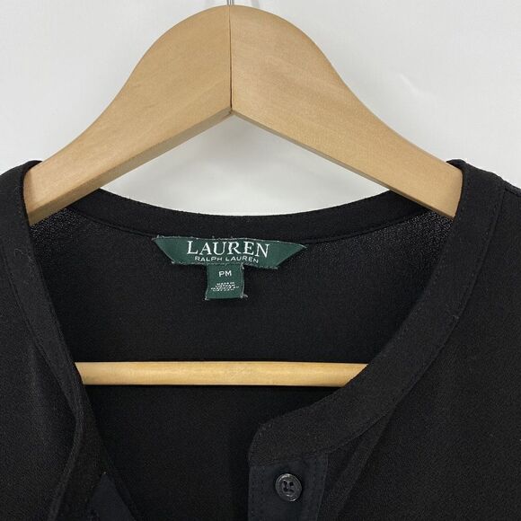 Lauren Ralph Lauren Tunic Top Size Medium Petite Black Long Sleeve Shirt Stretch - Picture 3 of 5